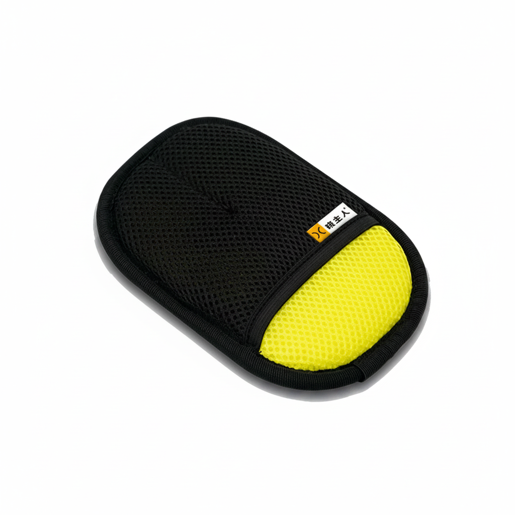 Gant anti-poils électrostatique mesh noir et jaune, bord élastique.