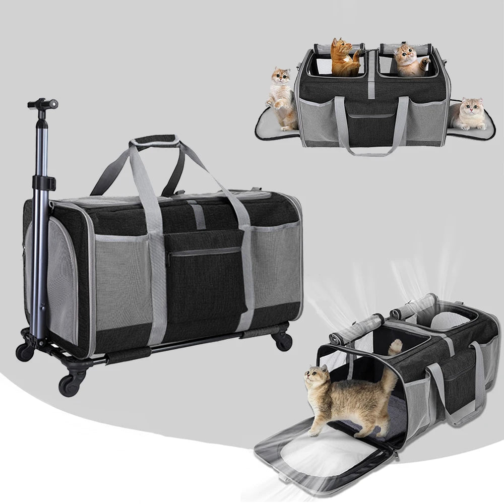 Sac de Transport Chariot XL pour Chat et Chien – Pliable, Roulettes Amovibles