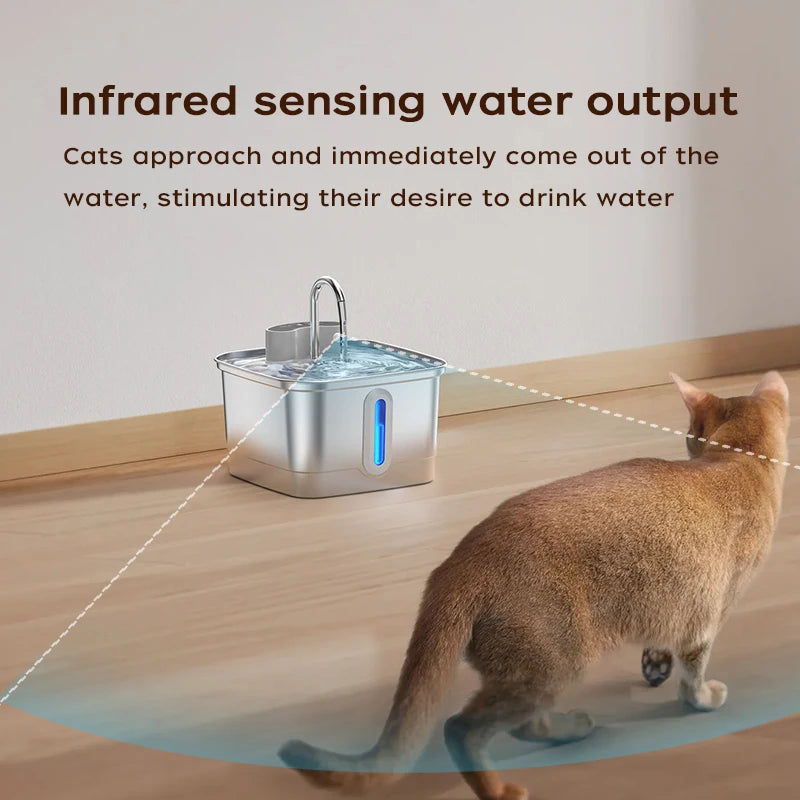 Fontaine à Eau Sans Fil pour Chat – Inox 3L, Batterie 4000mAh & Capteur Intelligent