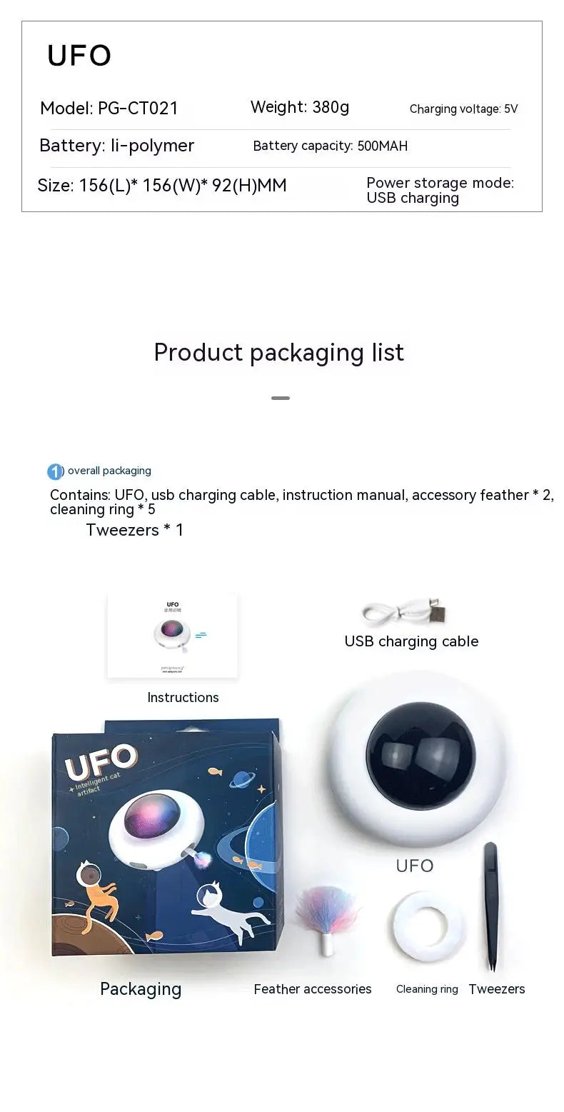 Jouet Interactif Chat UFO - Plumes Automatiques Rechargeable USB