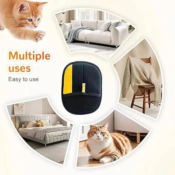 Gant anti-poils électrostatique noir et jaune, forme arrondie, pour animaux