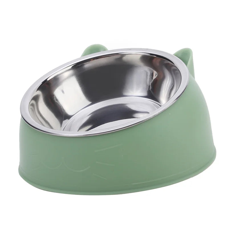 15° Tilted Cat Bowl – Non-Slip Base, PP and Stainless Steel
