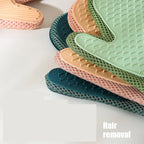 Ensemble de gants de toilettage double face vert, rose et beige à picots