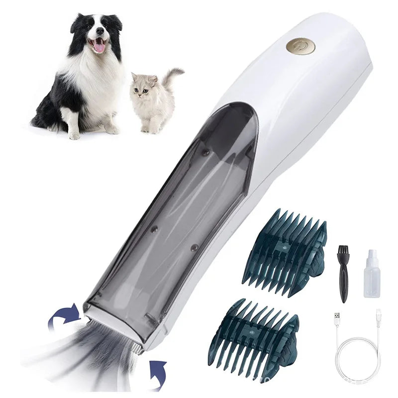 Tondeuse Aspirante pour Chien et Chat – 3 Vitesses, Rechargeable, Silencieuse