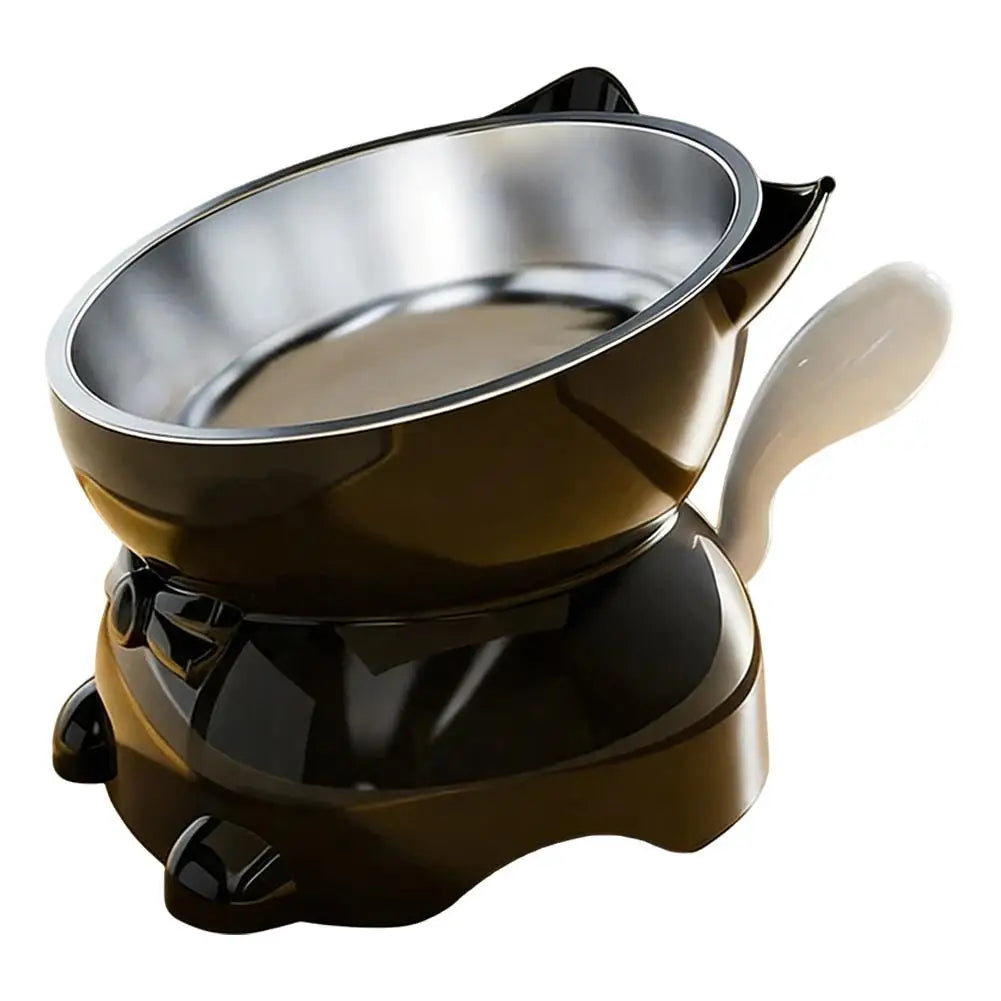 Gamelle de chat inclinée en inox anti-déversement noire, base antidérapante