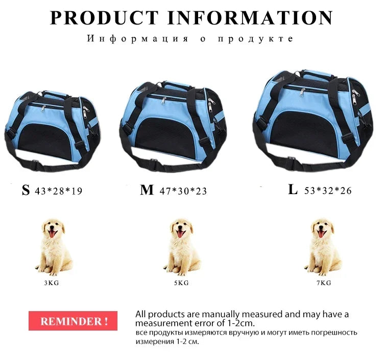 Sac de Transport Chat & Chien – Nylon Respirant Pliable S/M/L