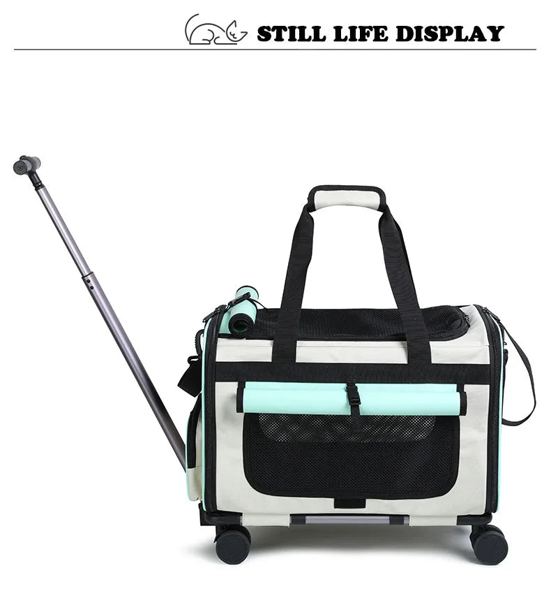 Sac de Transport à Roulettes pour Chat et Chien — Grande Capacité, Pliable, Cabine de Voyage