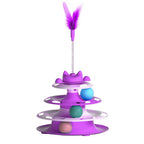 Tourniquet de jouet pour chat violet, plume sur tige et balles bleu et vert
