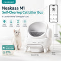 Bac à litière automatique pour chat blanc, ouverture sur le dessus.