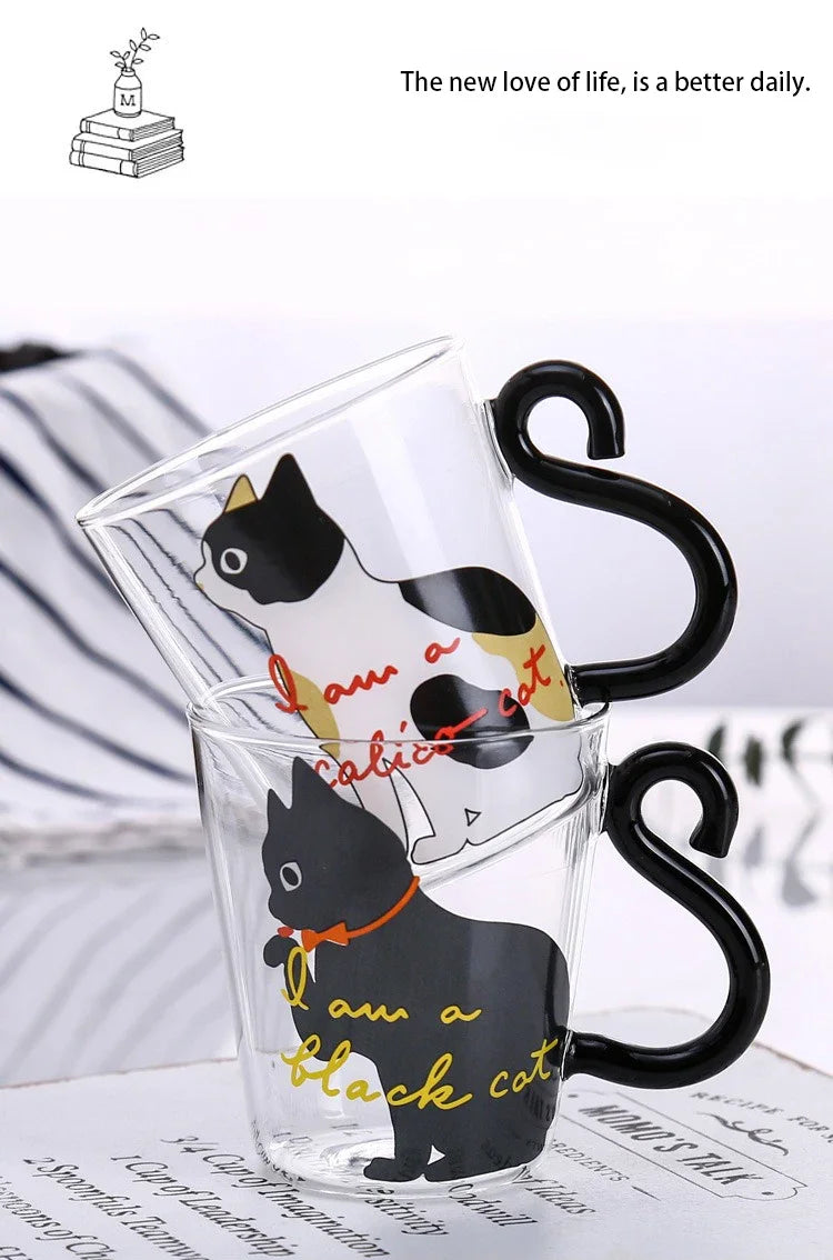 Mug Chat en Verre avec Anse Queue 3D - Tasse Borosilicate 250ml pour Amoureux des Chats