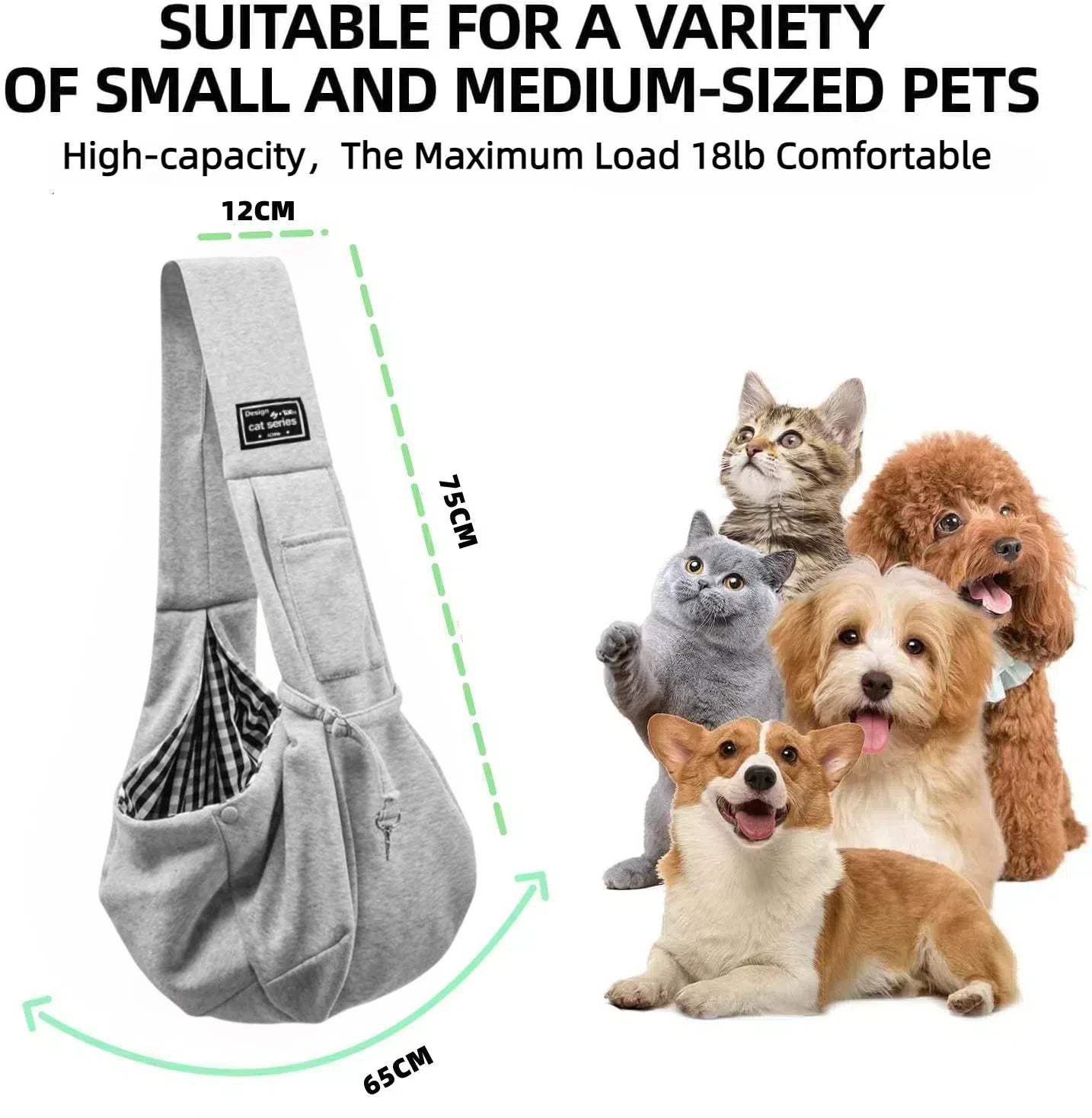 Écharpe de portage mains libres grise pour petits chiens et chats, format sling