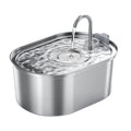 Fontaine à eau pour chat en inox, dessus circulaire avec eau qui ruisselle