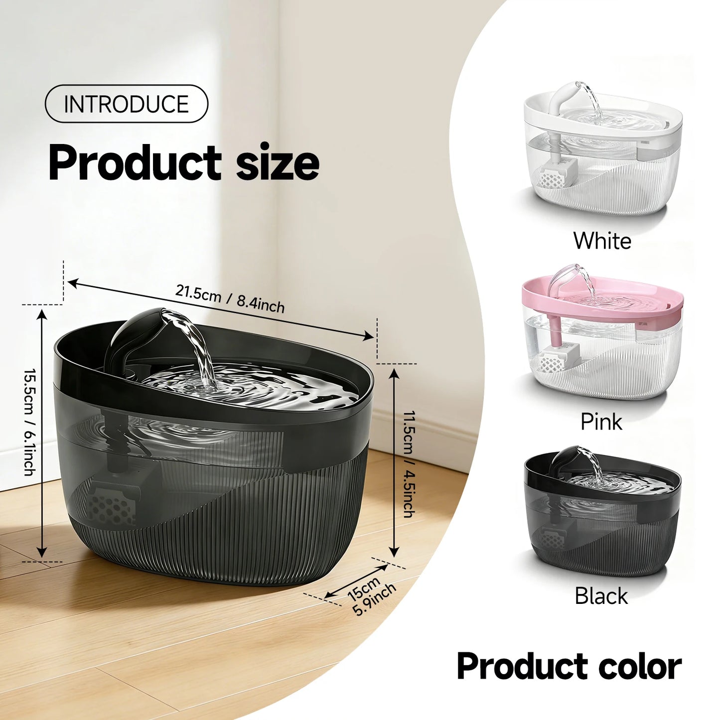 Fontaine à eau automatique pour chat — 2,2L, USB, multi-modes