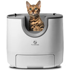 Bac à litière autonettoyant ouvert pour chat, gris et blanc