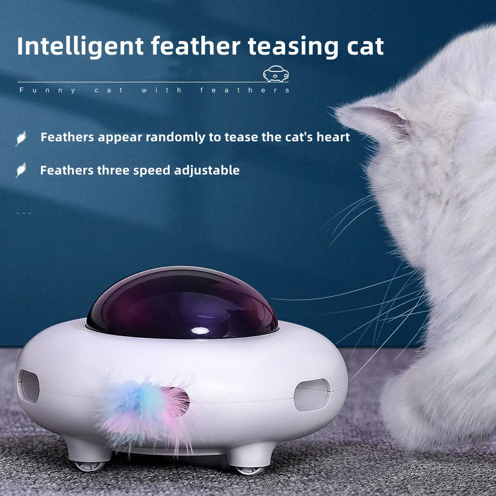 Jouet Interactif Chat UFO - Plumes Automatiques Rechargeable USB
