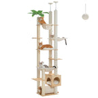 Arbre à chat beige avec poteaux à griffer en sisal, plateformes, hamac et boule suspendue