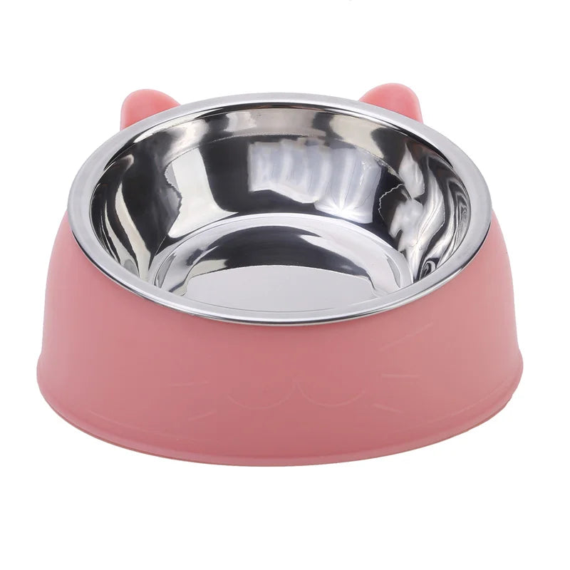 15° Tilted Cat Bowl – Non-Slip Base, PP and Stainless Steel