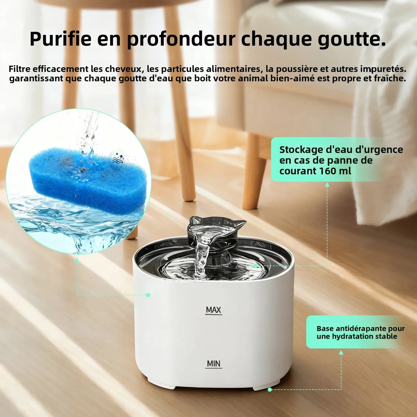 Silent 2.2L Cat Water Fountain – USB, Filtering & Automatic | Cat Luna