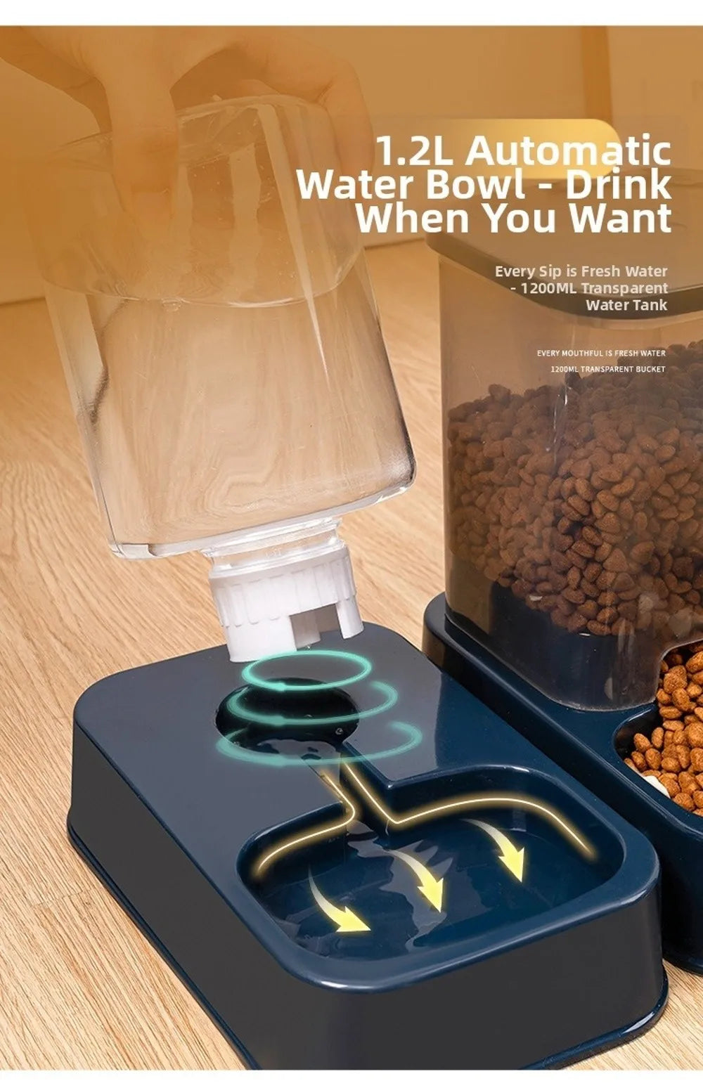 Distributeur Automatique de Nourriture pour Chat & Chien — 1,5L + Fontaine 1,2L