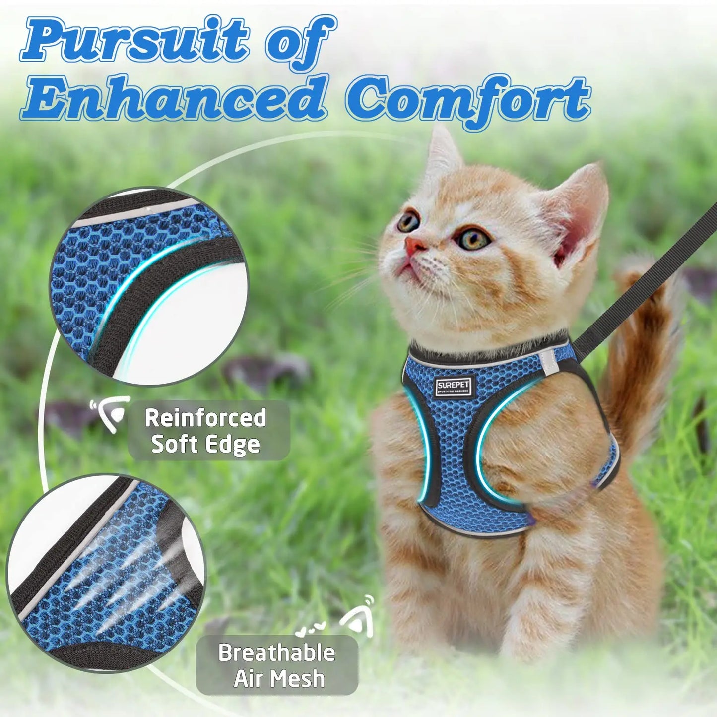 Cat & Small Dog Harness + Leash – Breathable Reflective Mesh XS/S/M