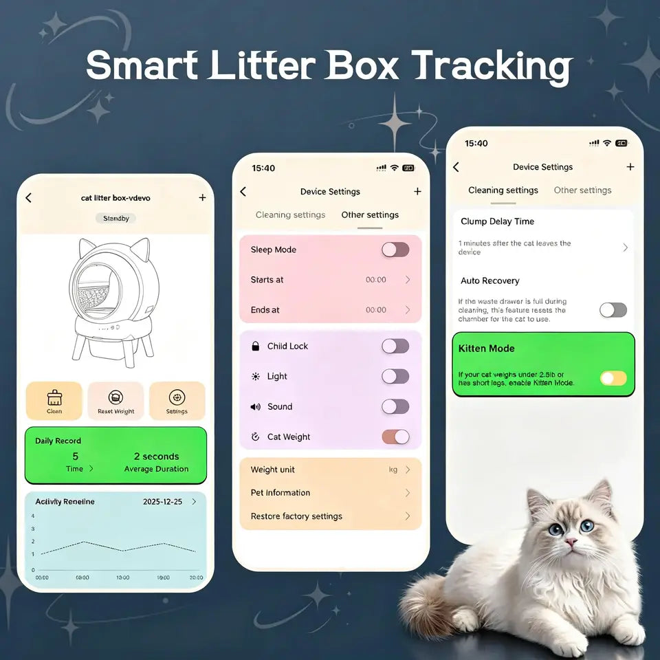 Litière autonettoyante connectée HiMISS blanche, suivi via appli sur smartphone