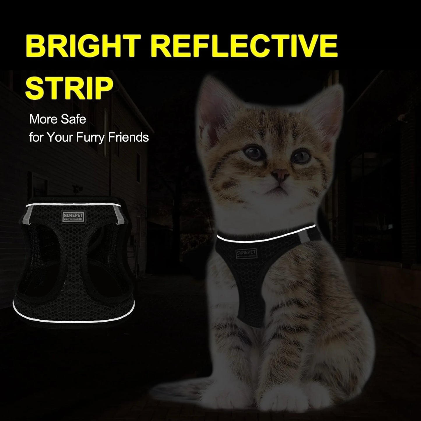 Cat & Small Dog Harness + Leash – Breathable Reflective Mesh XS/S/M