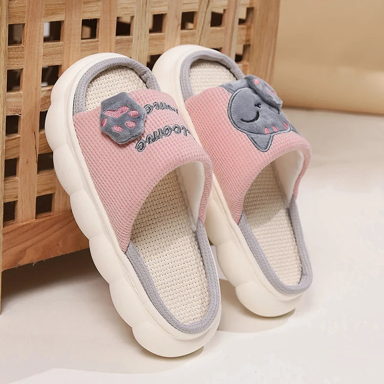 Chaussons Chat Mignon Femme — Pantoufles Plates Brodées Légères Été