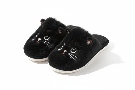 Chaussons Chat Peluche Femme - Pantoufles d'Hiver Chaudes Antidérapantes