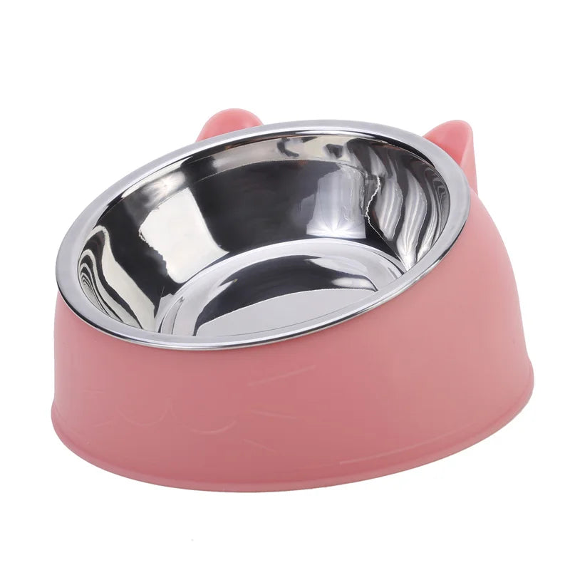 15° Tilted Cat Bowl – Non-Slip Base, PP and Stainless Steel