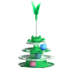 Tourniquet de jouet pour chat vert, plume sur tige et balles bleu et rose