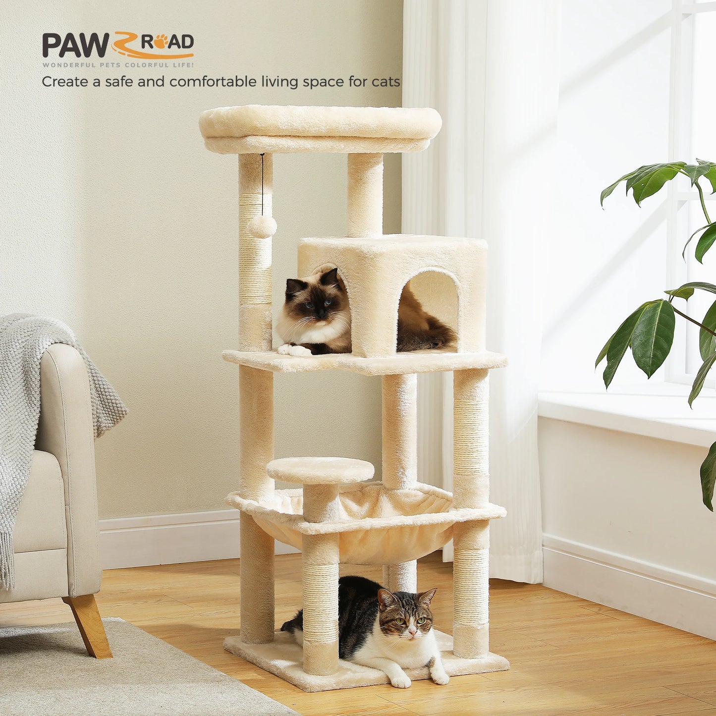 5-Tier Cat Tree — Large Cat Tower with Hammock & Perch for Large Cats