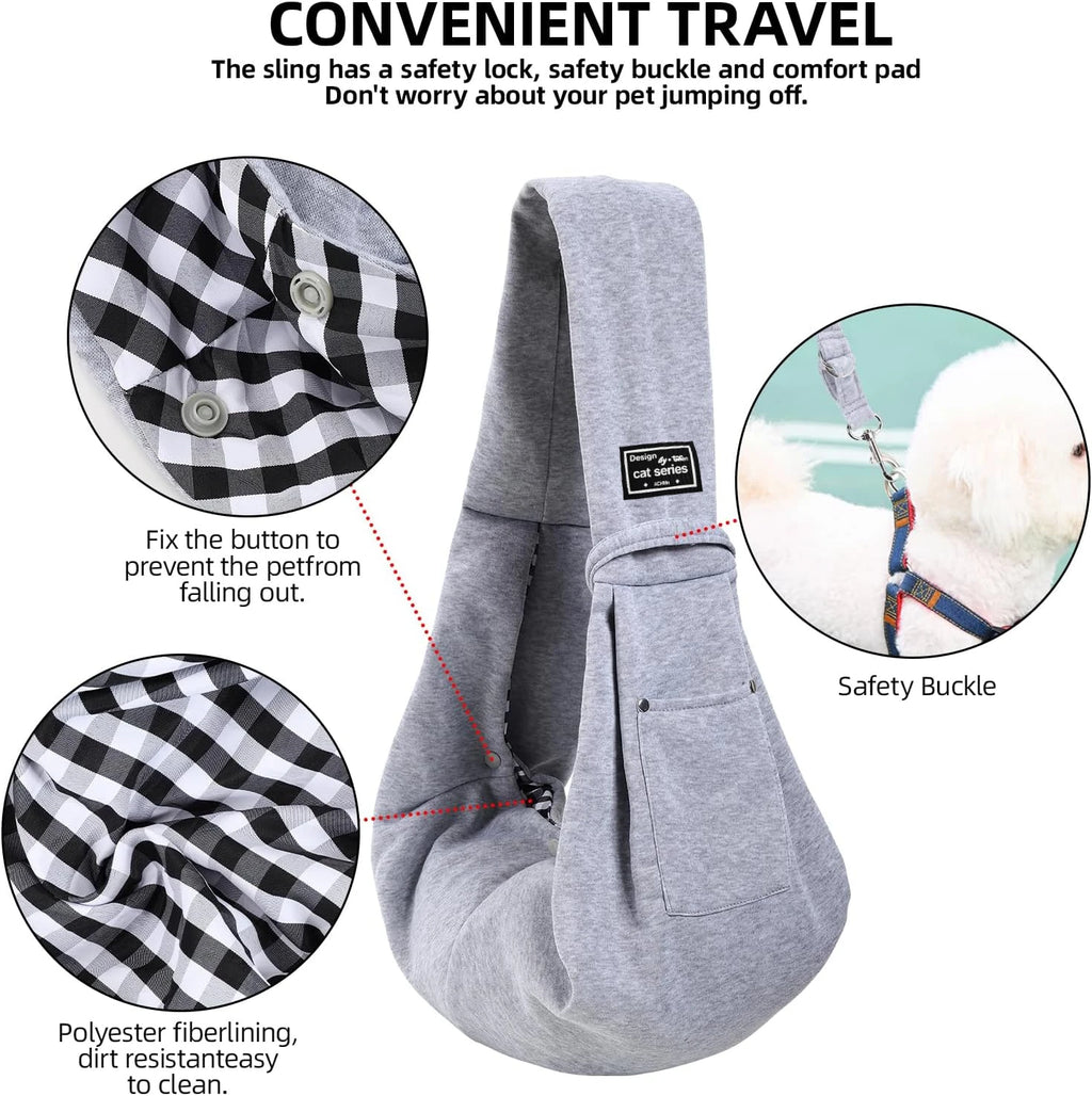 Écharpe de portage mains libres grise avec boucles de sécurité et poche intérieure