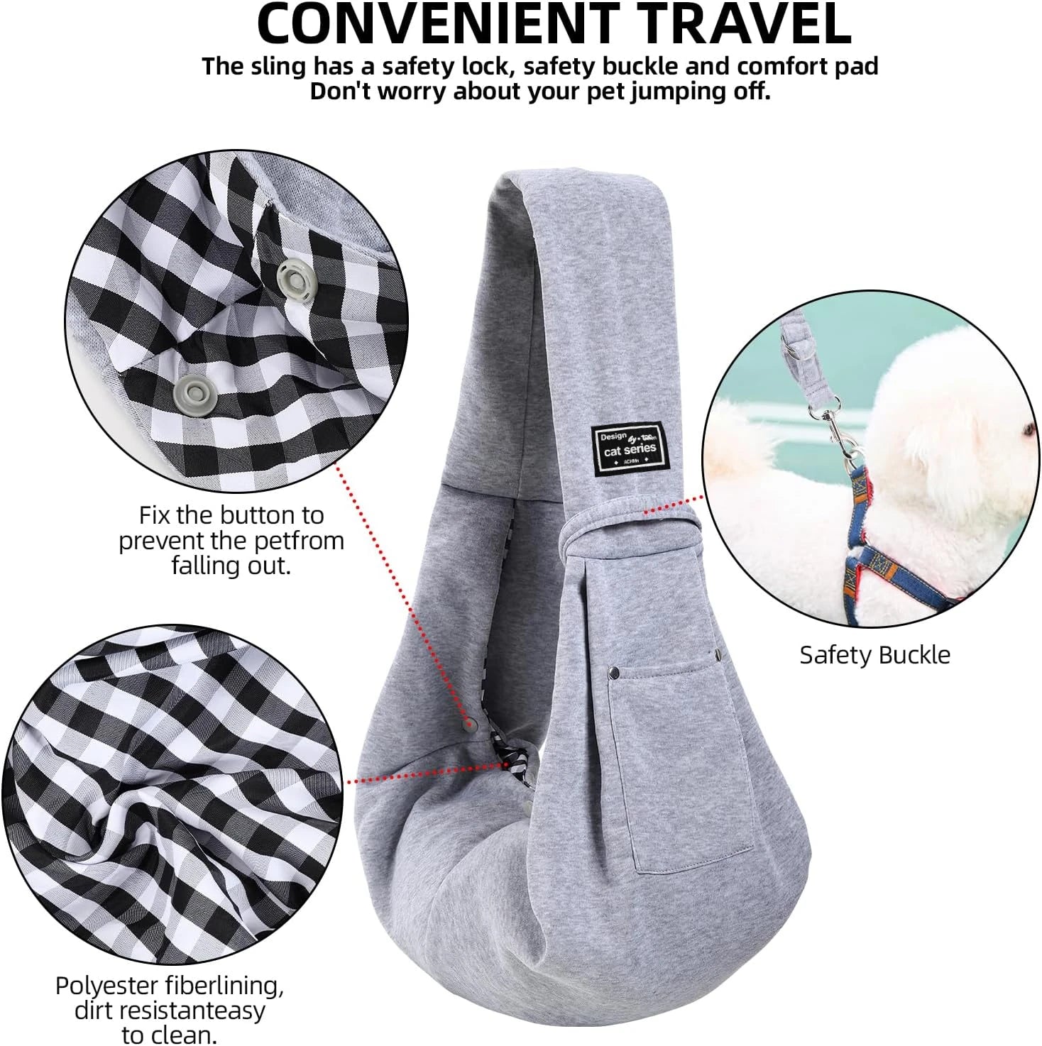 Écharpe de portage mains libres grise avec boucles de sécurité et poche intérieure