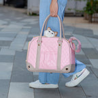 Sac de transport pour chat rose pâle matelassé, poche zippée et lanière réglable