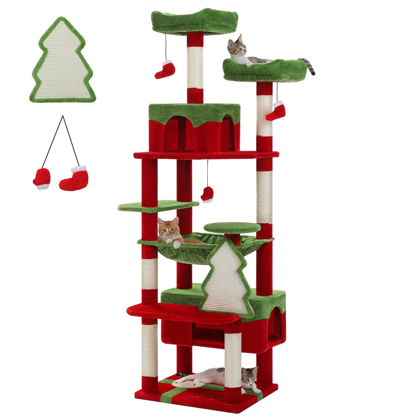 Arbre à chat tour disponible  - mobilier chat design couleur rouge et vert

