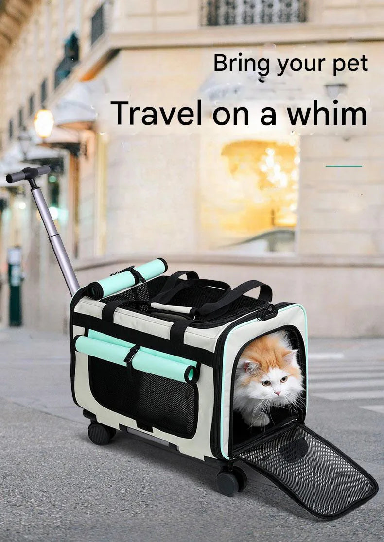 Sac de Transport à Roulettes pour Chat et Chien — Grande Capacité, Pliable, Cabine de Voyage