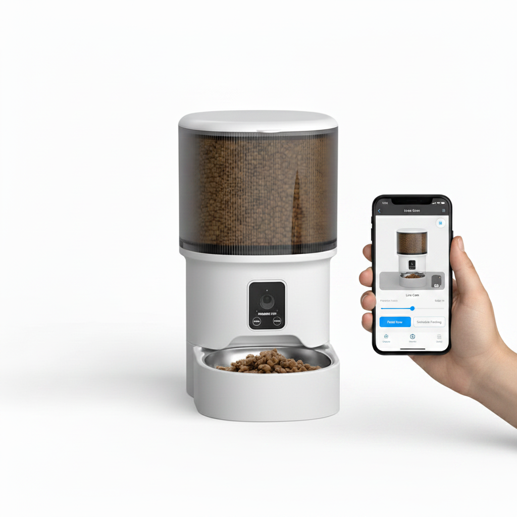 Distributeur automatique de croquettes blanc 4 L avec écran et accès via appli