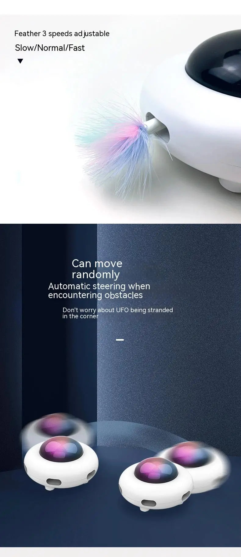 Jouet Interactif Chat UFO - Plumes Automatiques Rechargeable USB