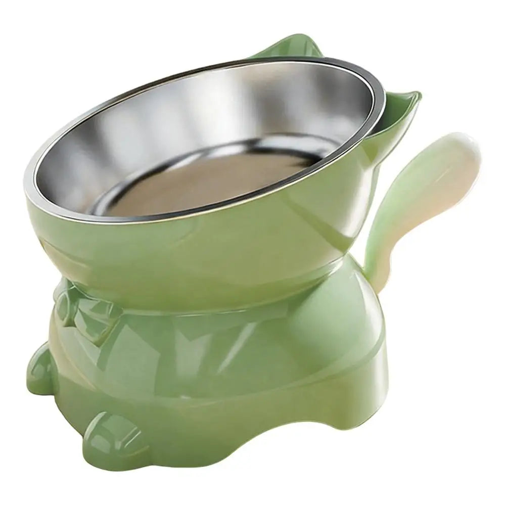 Gamelle inclinée pour chat en inox vert, base avec support anti-déversement