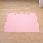 Tapis de repas en silicone rose pâle, bords relevés, forme tête de chat
