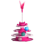 Tourniquet de jouet pour chat rose, plume sur tige et balles bleu/vert