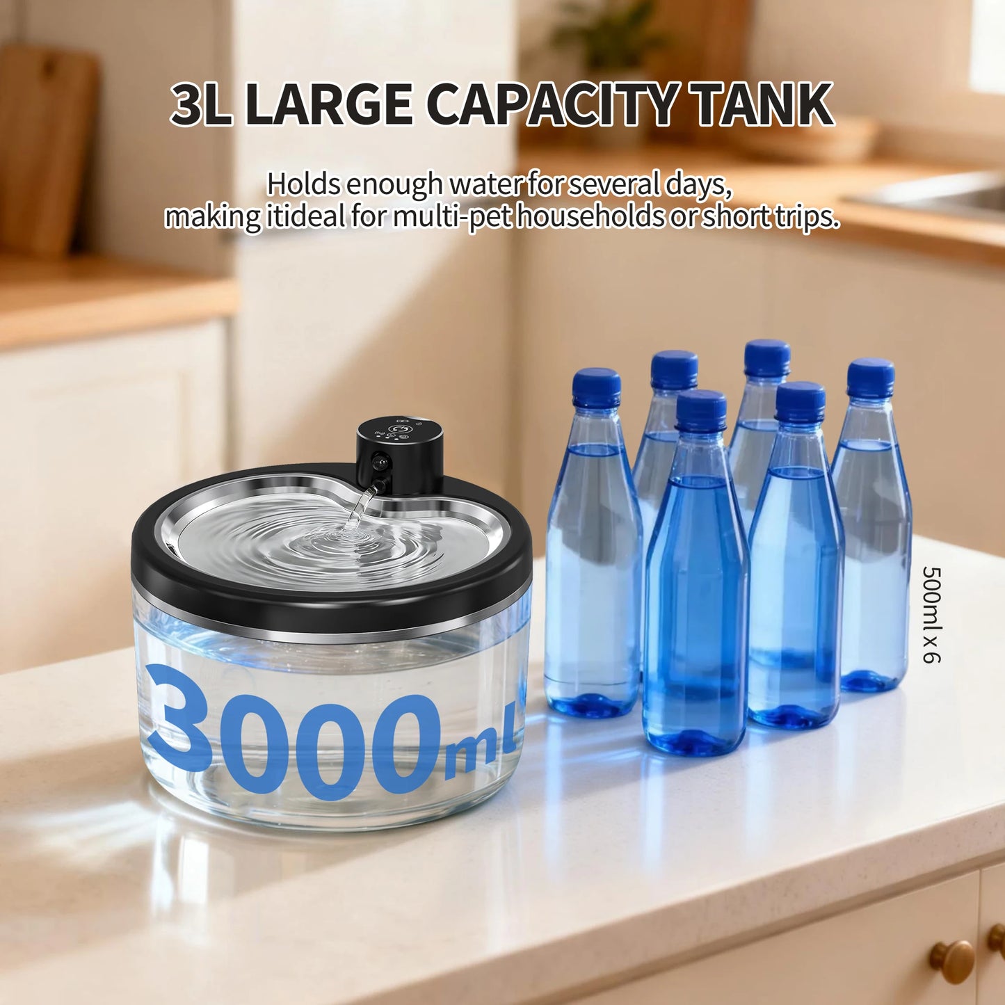 Fontaine à eau pour chat Labeka 3L - Batterie 4000mAh, pompe silencieuse, filtre multi-couches