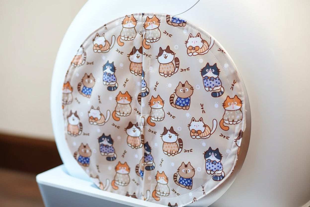 rideau anti odeur pour litière tonepie couleur beige et motif chats