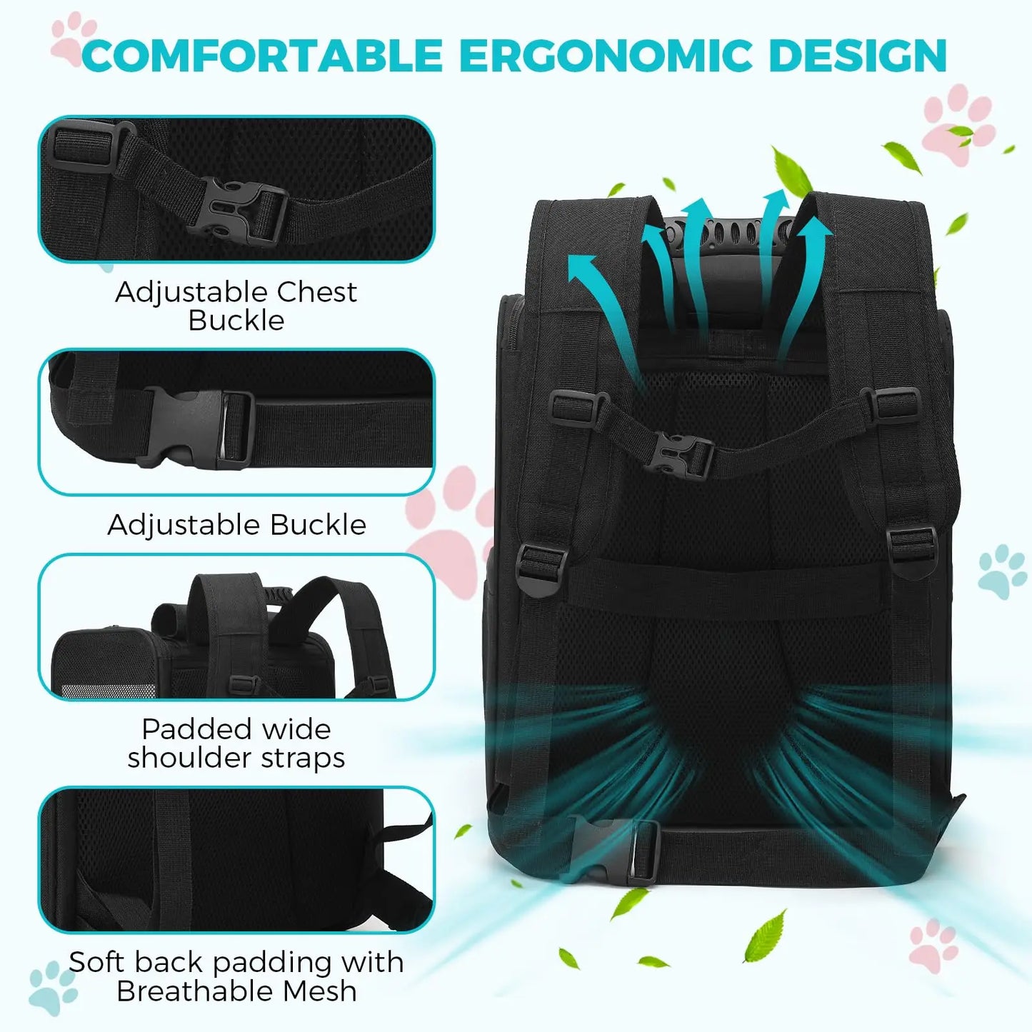 Sac à Dos de Transport Chat & Chien – Respirant, Pliable, jusqu'à 10 kg (34×27×40 cm)