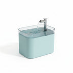 Fontaine à eau automatique chat et chien bleue avec bol transparent et jet continu.