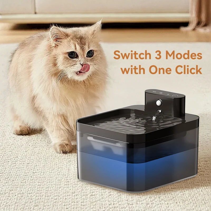 Fontaine à eau sans fil pour chat, réservoir bleu transparent et buse centrale noire