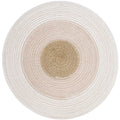 Tapis griffoir rond en coton de ramie, rayures concentriques blanc cassé et beige