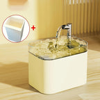 Fontaine à eau automatique chat et chien jaune clair avec bol transparent et jet d’eau.