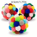 Lot de 3 balles en peluche à pompons multicolores, taille 4,5 cm