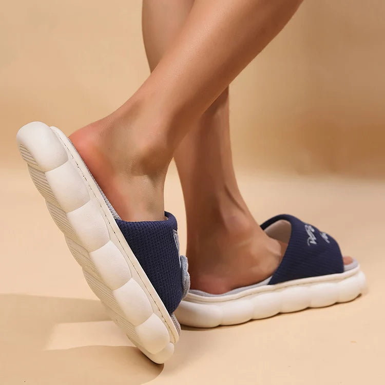 Chaussons Chat Mignon Femme — Pantoufles Plates Brodées Légères Été